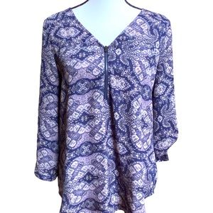 Maurices Navy & Plum V-Neck Quarter Zip Blouse